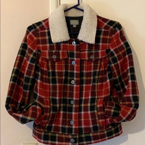 Red Flannel Jacket with Sherpa Collar - Picture 4 of 5